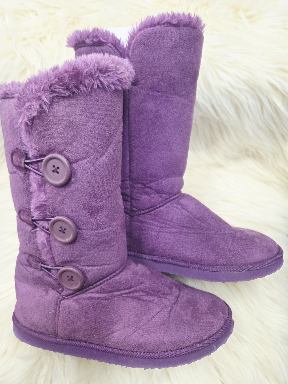 Women's Plush Purple Button-Accent Winter Boots